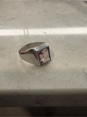 18k Electroplated White Gold with Pink Gemstone Ring